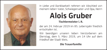 Traueranzeige von Alois Gruber von OÖNachrichten