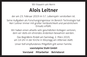 Traueranzeige von Alois Leitner von OÖNachrichten