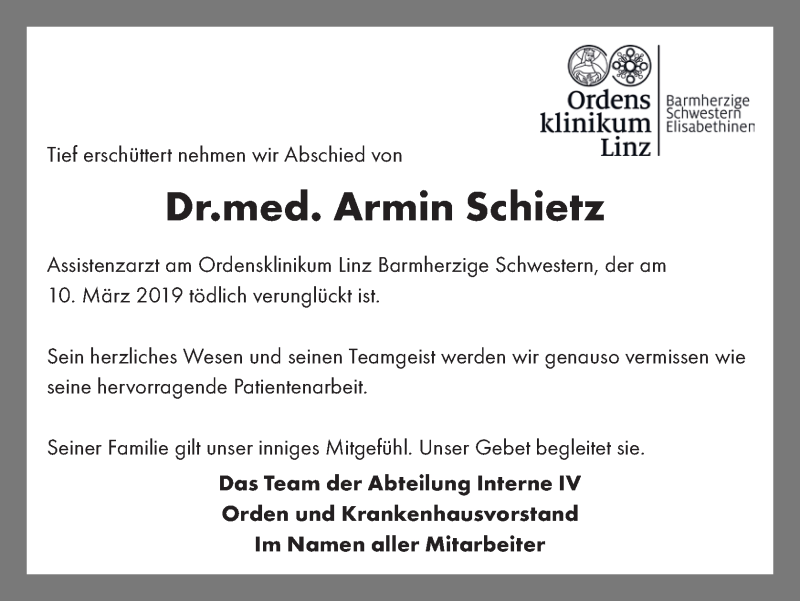  Traueranzeige für Armin Schietz vom 16.03.2019 aus OÖNachrichten
