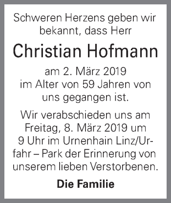 Traueranzeige von Christian Hofmann von OÖNachrichten