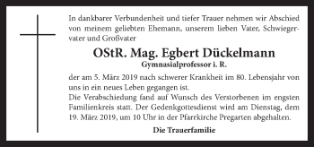 Traueranzeige von Egbert Dückelmann von OÖNachrichten