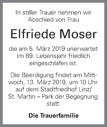 Traueranzeige von Elfriede Moser von OÖNachrichten