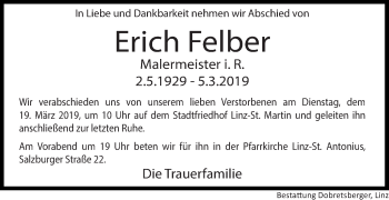 Traueranzeige von Erich Felber von OÖNachrichten