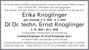 Traueranzeige von Ernst Knoglinger von OÖNachrichten