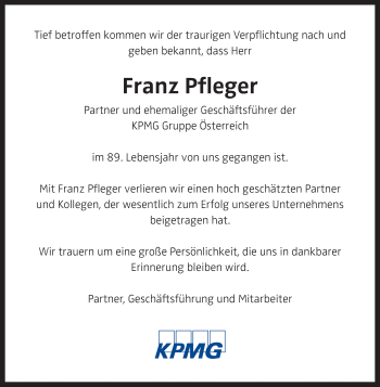 Traueranzeige von Franz Pfleger von OÖNachrichten
