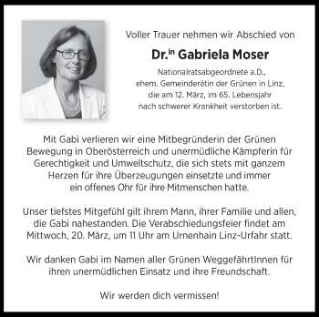 Traueranzeige von Gabriela Moser von OÖNachrichten