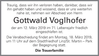Traueranzeige von Gottwald Voglhofer von OÖNachrichten