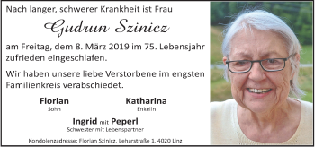 Traueranzeige von Gudrun Szinicz von OÖNachrichten