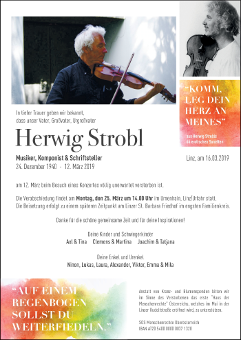 Traueranzeige von Herwig Strobl von OÖNachrichten