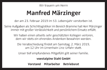 Traueranzeige von Manfred Märzinger von OÖNachrichten