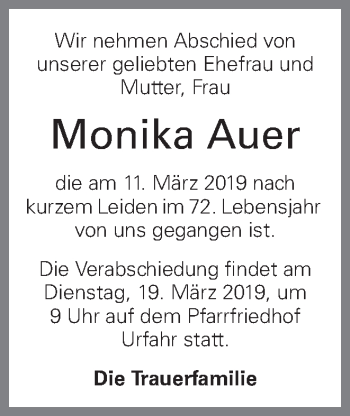 Traueranzeige von Monika Auer von OÖNachrichten