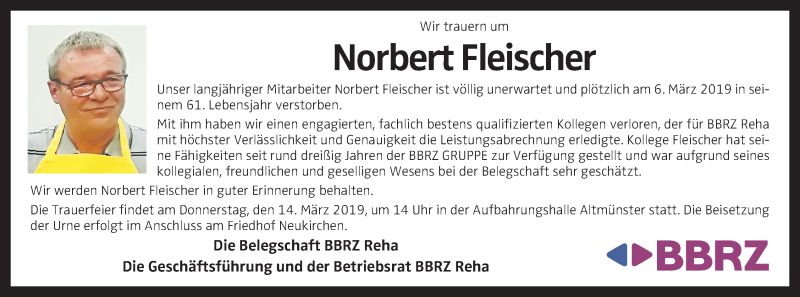  Traueranzeige für Norbert Fleischer vom 12.03.2019 aus OÖNachrichten