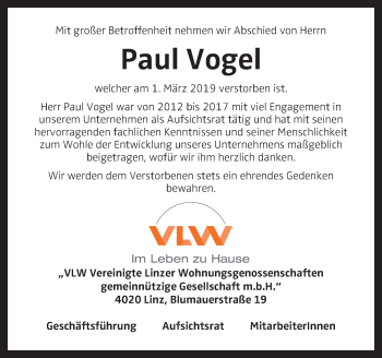 Traueranzeige von Paul Vogel von OÖNachrichten