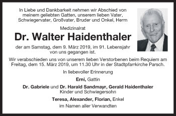 Traueranzeige von Walter Haidenthaler von OÖNachrichten