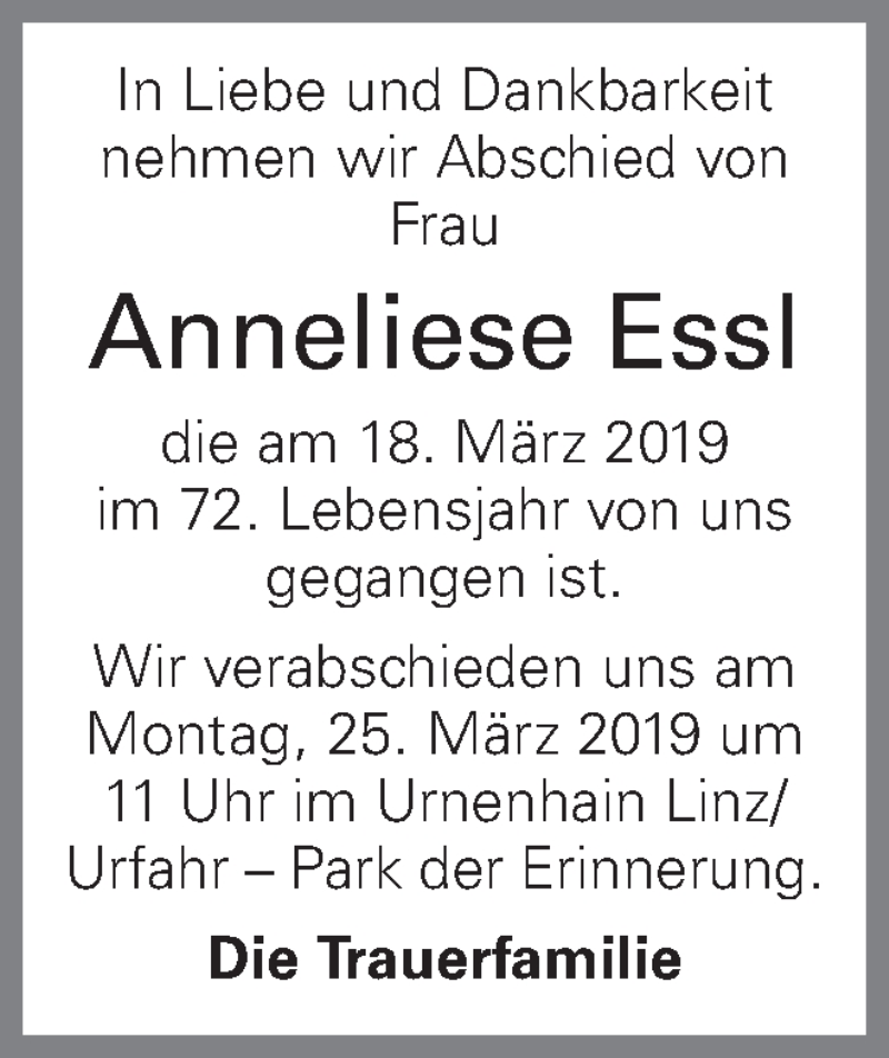  Traueranzeige für Anneliese Essl vom 21.03.2019 aus OÖNachrichten