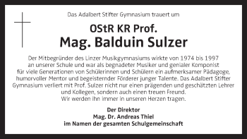 Traueranzeige von Balduin Sulzer von OÖNachrichten