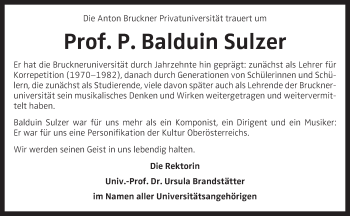 Traueranzeige von Balduin Sulzer von OÖNachrichten