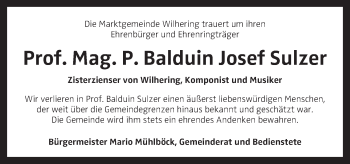 Traueranzeige von Balduin Josef Sulzer von OÖNachrichten