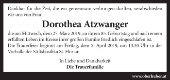 Traueranzeige von Dorothea Atzwanger von OÖNachrichten