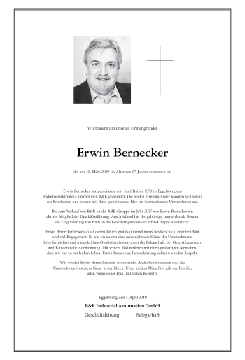 Traueranzeige von Erwin Bernecker von OÖNachrichten