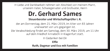 Traueranzeige von Gerhard Sames von OÖNachrichten