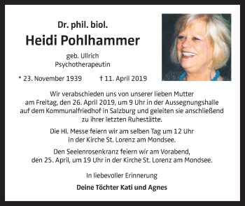 Traueranzeige von Heidi Pohlhammer von OÖNachrichten