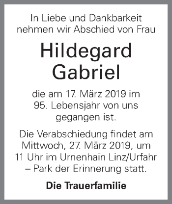 Traueranzeige von Hildegard Gruber von OÖNachrichten