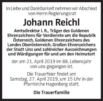 Traueranzeige von Johann Reichl von OÖNachrichten