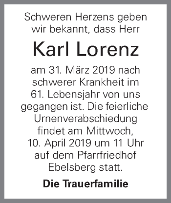 Traueranzeige von Karl Lorenz von OÖNachrichten