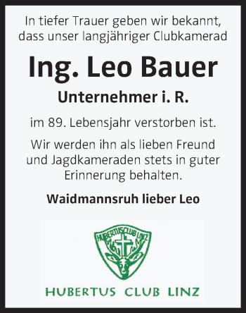 Traueranzeige von Leo Bauer von OÖNachrichten