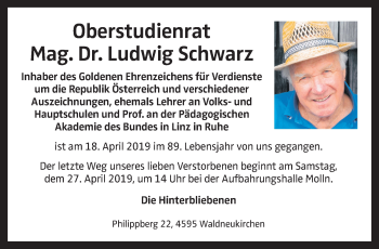 Traueranzeige von Ludwig Schwarz von OÖNachrichten