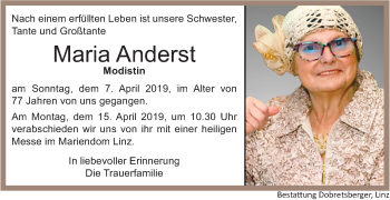 Traueranzeige von Maria Anderst von OÖNachrichten