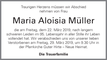 Traueranzeige von Maria Aloisia Müller von OÖNachrichten