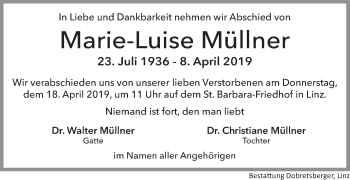 Traueranzeige von Marie-Luise Müllner von OÖNachrichten