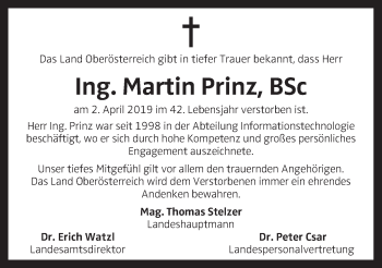 Traueranzeige von Martin Prinz von Oberösterreichische Nachrichten