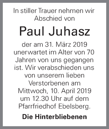Traueranzeige von Paul Juhasz von OÖNachrichten