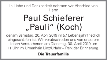 Traueranzeige von Paul Schieferer von OÖNachrichten