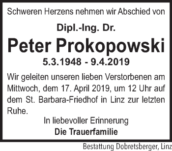 Traueranzeige von Peter Prokopowski von OÖNachrichten