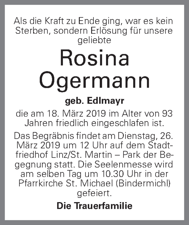  Traueranzeige für Rosina Ogermann vom 22.03.2019 aus OÖNachrichten