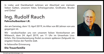Traueranzeige von Rudolf Rauch von OÖNachrichten