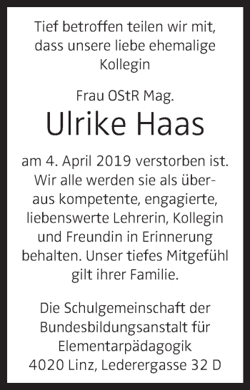 Traueranzeige von Ulrike Haas von OÖNachrichten