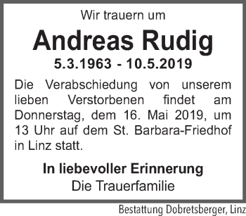 Traueranzeige von Andreas Rudig von OÖNachrichten