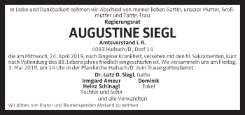 Traueranzeige von Augustine Siegl von OÖNachrichten