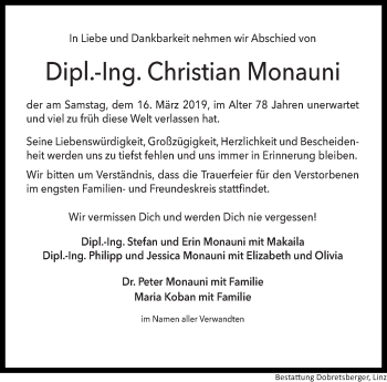 Traueranzeige von Christian Monauni von OÖNachrichten