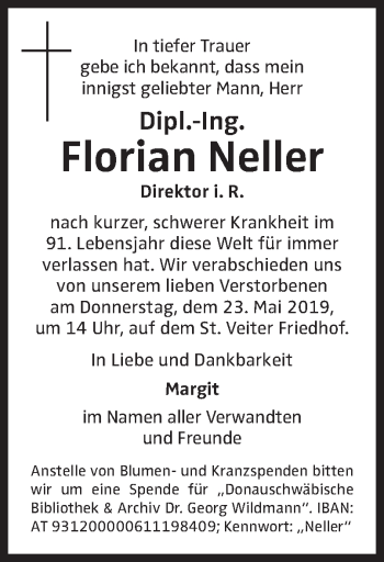 Traueranzeige von Florian Neller von OÖNachrichten