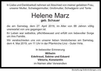 Traueranzeige von Helene Marz von OÖNachrichten