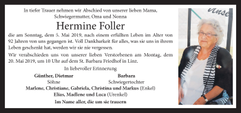 Traueranzeige von Hermine Foller von OÖNachrichten