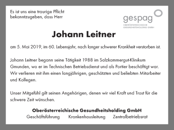 Traueranzeige von Johann Leitner von OÖNachrichten