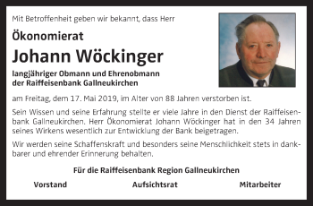 Traueranzeige von Johann Wöckinger von OÖNachrichten