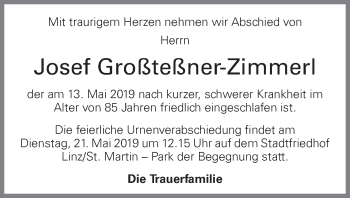 Traueranzeige von Josef Großteßner-Zimmerl von OÖNachrichten